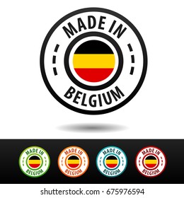 Made in Belgium badges with Belgium flag. Flat Eps10 Vector.