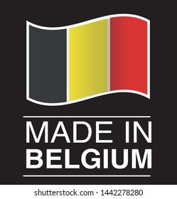 Made in Belgium  collection of ribbon, label, stickers, badge, icon and page curl with Belgium  flag symbol. Vector illustration isolated on white background.  Stamp with Made in Belgium  text.