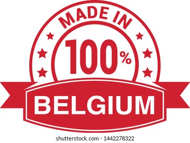Made in Belgium  collection of ribbon, label, stickers, badge, icon and page curl with Belgium  flag symbol. Vector illustration isolated on white background.  Stamp with Made in Belgium  text.