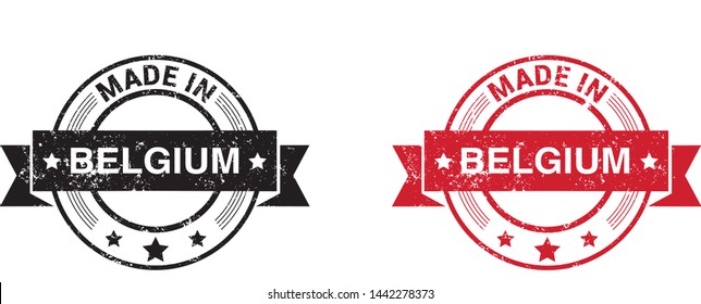 Made in Belgium  collection of ribbon, label, stickers, badge, icon and page curl with Belgium  flag symbol. Vector illustration isolated on white background.  Stamp with Made in Belgium  text.