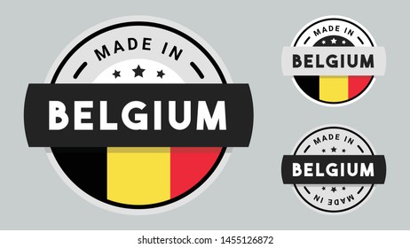 Made in Belgium collection of ribbon, label, stickers, badge, icon and page curl with Belgium flag symbol. 