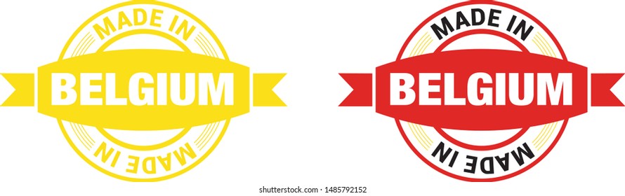 
Made in Belgium  collection of ribbon, label, stickers, badge, icon and page curl with Belgium  flag symbol. Vector illustration isolated on white background.  Stamp with Made in Belgium  text.