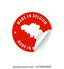 Made in Belgium - Country Map Sticker. Best Quality. Original Product. Vector illustration.