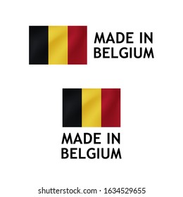 Made in Belgium Label, Vector Tag template with Belgian Flag isolated on white.