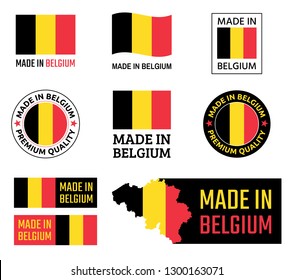 made in Belgium labels set, Belgian product emblem