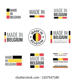 made in Belgium labels set, Belgian product emblem
