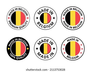 made in Belgium labels set, Belgian product emblem
