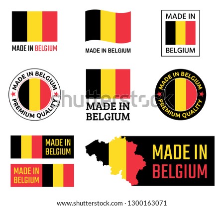 made in Belgium labels set, Belgian product emblem