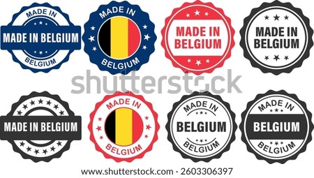 Made in Belgium labels set, product stamp of Federative Republic of Belgium