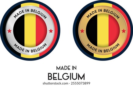 Made in Belgium. Premium labels, stickers, pointer, badge and symbol of Belgium flag icon. Collection vector illustration