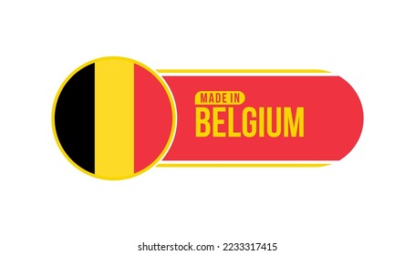 Made in Belgium. Product packaging label with Belgium flag. Vector illustration