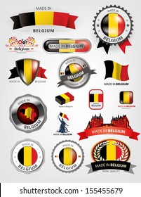 Made in Belgium, seals, flags, Vector ribbons