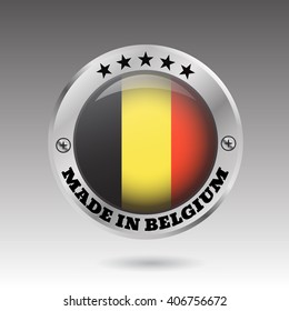 Made in belgium silver badge and icon with glossy  flag symbol  vector eps10 illustration 