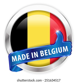 made in belgium silver badge isolated button on white background - vector eps10