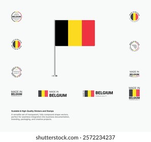 Made in Belgium Stamps, Flag, Tags, labels, Seals, Icons. Creative Designs for Branding and Packaging