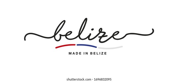 Made in Belize handwritten calligraphic lettering logo sticker flag ribbon banner