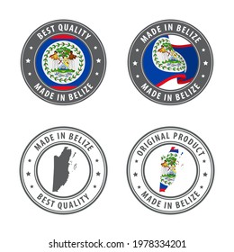 Made in Belize - set of labels, stamps, badges, with the Belize map and flag. Best quality. Original product. Vector illustration