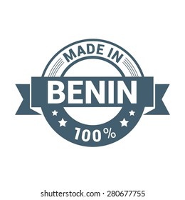 Made in Benin 100% - Round blue rubber stamp design isolated on white background. vector illustration vintage texture. Vector illustration