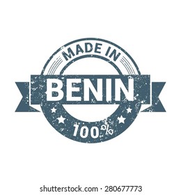 Made in Benin 100% - Round blue grunge rubber stamp design isolated on white background. vector illustration vintage texture. Vector illustration