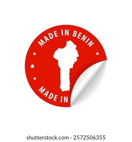 Made in Benin - Country Map Sticker. Best Quality. Original Product. Vector illustration.