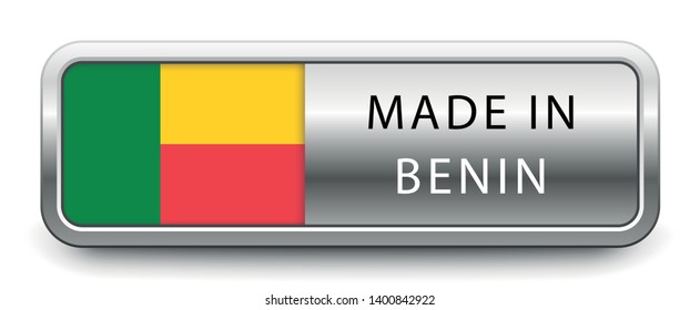 MADE IN BENIN metallic badge with national flag isolated on white background