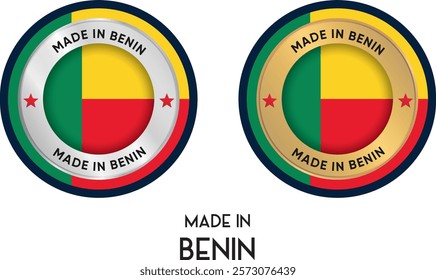 Made in Benin. Premium labels, stickers, pointer, badge and symbol of Benin flag icon. Collection vector illustration
