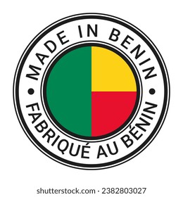 Made In Benin round stamp sticker with Flag vector illustration