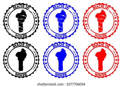 Made in Benin - rubber stamp - vector, Benin map pattern - black, blue and red