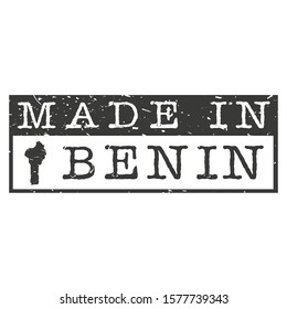 Made In Benin. Stamp Rectangle Map. Logo Icon Symbol. Design Certificated.