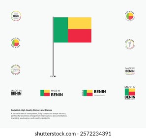 Made in Benin Stamps, Flag, Tags, labels, Seals, Icons. Creative Designs for Branding and Packaging