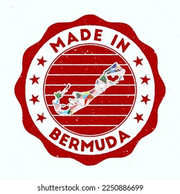 Made In Bermuda. Island round stamp. Seal of Bermuda with border shape. Vintage badge with circular text and stars. Vector illustration.