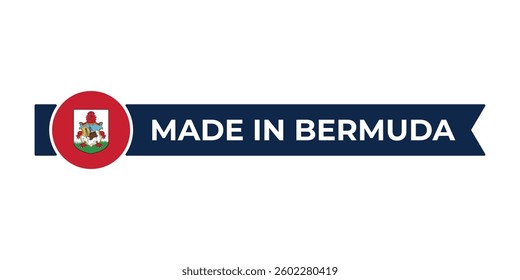 Made in Bermuda label with Bermuda flag colors. High-quality certification badge for Bermuda products, branding, and manufacturing authenticity