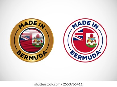 Made in Bermuda label icon with flag. Icon set for business, badge, seal, sticker, logo, and symbol