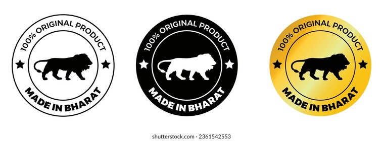 "Made in Bharat", 100% original pproduct, Stamp, icon,Emblem, logo, stamp, badge, sticker, label, new illustration, make in India, made in India,  abstraction, flat vector, isolated new illustration.