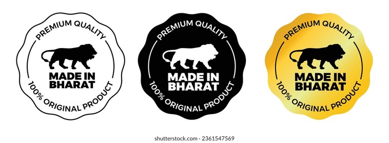 "Made in Bharat", Premium Quality, Stamp, icon,Emblem, logo, stamp, badge, sticker, label, new illustration, make in India, made in India,  abstraction, flat vector, isolated new illustration.