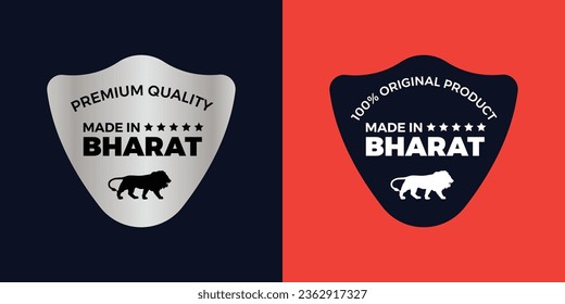 "Made in Bharat", Premium Quality, Stamp, icon,Emblem, logo, stamp, badge, sticker, label, new illustration, make in India, made in India,  abstraction, flat vector, isolated new illustration.