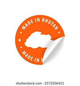 Made in Bhutan - Country Map Sticker. Best Quality. Original Product. Vector illustration.