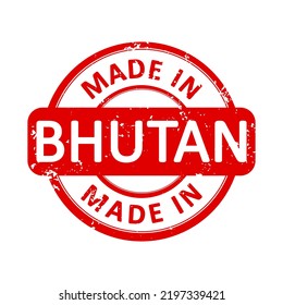 Made In BHUTAN Round Red Stamp Seal Isolated Vector
