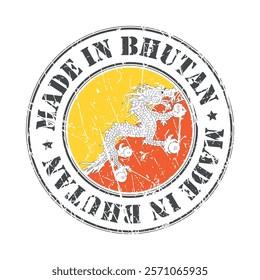 Made in Bhutan stamp scratched flag badge logo vector illustration