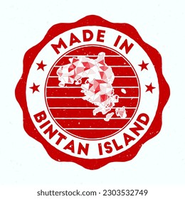 Made In Bintan Island. Round stamp. Seal of Bintan Island with border shape. Vintage badge with circular text and stars. Vector illustration.