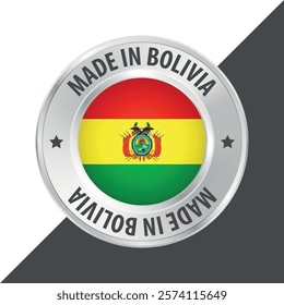 Made in Bolivia badge logo flag sticker 3d vector illustration isolated on white