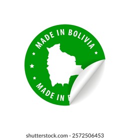 Made in Bolivia - Country Map Sticker. Best Quality. Original Product. Vector illustration.