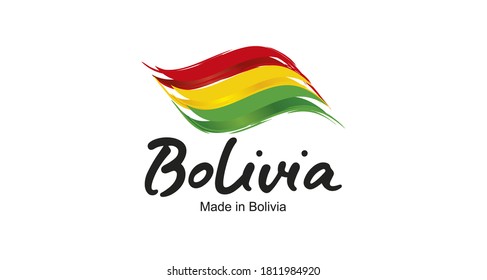 Made in Bolivia handwritten flag ribbon typography lettering logo label banner