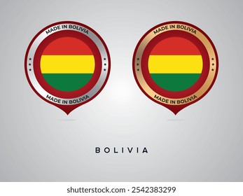 Hecho en Bolivia. etiquetas, pegatinas, puntero, insignia y símbolo del icono de la bandera de Bolivia. Ilustración vectorial de la colección
