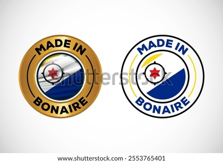 Made in Bonaire label icon with flag. Icon set for business, badge, seal, sticker, logo, and symbol