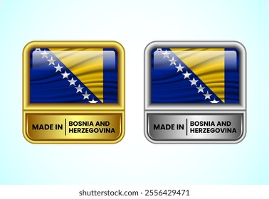 Made in Bosnia and Herzegovina label icon in gold and silver color. Flag icon set for business