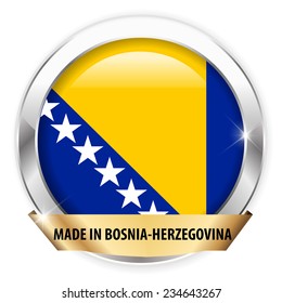 made in bosnia silver badge isolated button on white background - vector eps10