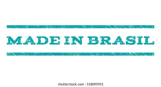 Made In Brasil watermark stamp. Text tag between horizontal parallel lines with grunge design style. Rubber seal stamp with scratched texture. Vector cyan color ink imprint on a white background.