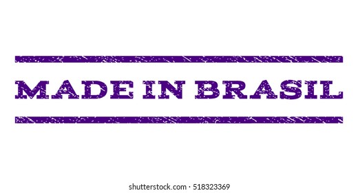 Made In Brasil watermark stamp. Text tag between horizontal parallel lines with grunge design style. Rubber seal stamp with unclean texture. Vector indigo blue color ink imprint on a white background.