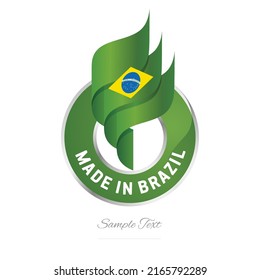 Made in Brazil Abstract wavy flag torch flame green yellow modern ribbon strip logo icon vector